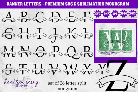 Banners and Letters Split Monogram SVG
