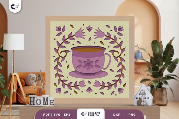 Cup of Tea Folk Art 3D Shadow Box SVG