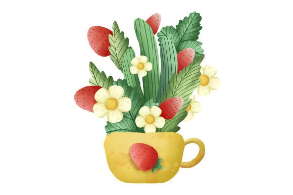 Cute Strawberries in a Cup, Watercolor