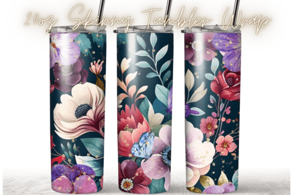 Flowers Watercolor 20oz Skinny Tumbler