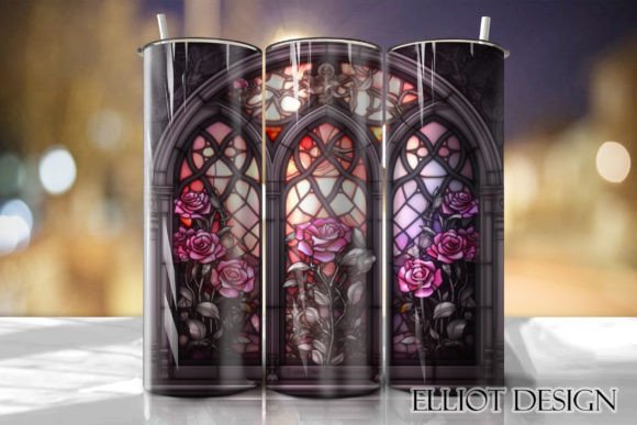 Gothic Window Roses Tumbler PNG