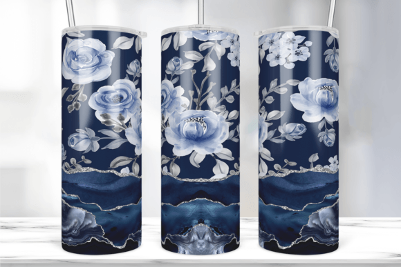 Navy Blue Flower Agate Tumbler Wrap
