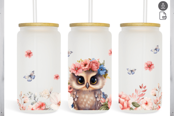 Owl Pink Flowers Watercolor 16oz Tumbler