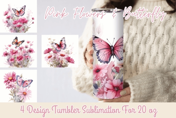 Pink Flowers Tumbler Wrap Sublimation