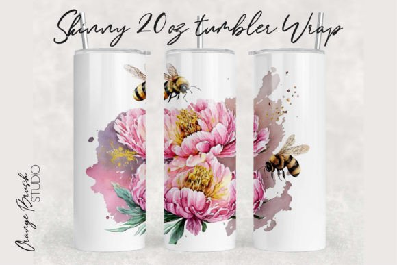 Watercolor Bee Skinny Tumbler PNG Design